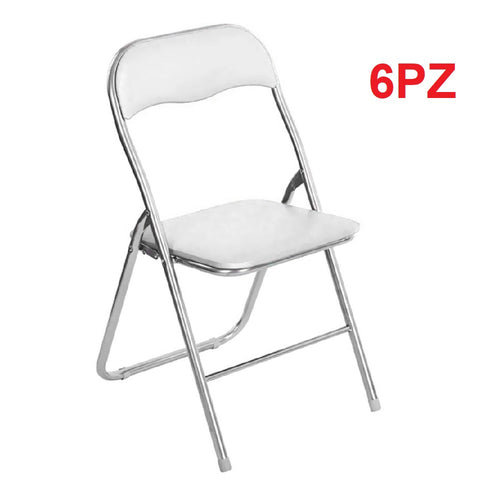 Set 6 Sedie Imbottite Pieghevoli Salvaspazio con Struttura Metallo e PVC Bianco