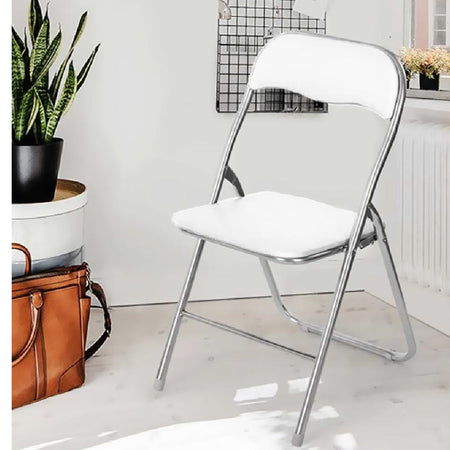 Set 6 Sedie Imbottite Pieghevoli Salvaspazio con Struttura Metallo e PVC Bianco