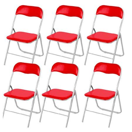 Set 6 Pezzi Sedie Imbottite Pieghevoli Colore Rosso Struttura Silver Sedia Metal