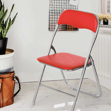 Set 6 Pezzi Sedie Imbottite Pieghevoli Colore Rosso Struttura Silver Sedia Metal