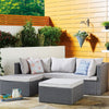 Set da Giardino Polyrattan con Pouf e Cuscini per 5 persone Arredamento Esterno Grigio Chiaro