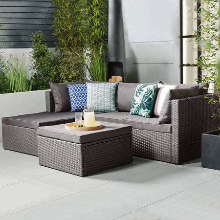 Set da Giardino Polyrattan con Pouf e Cuscini per 5 persone Arredamento Esterno Grigio