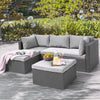 Set da Giardino Polyrattan con Pouf e Cuscini per 5 persone Arredamento Esterno Grigio Chiaro