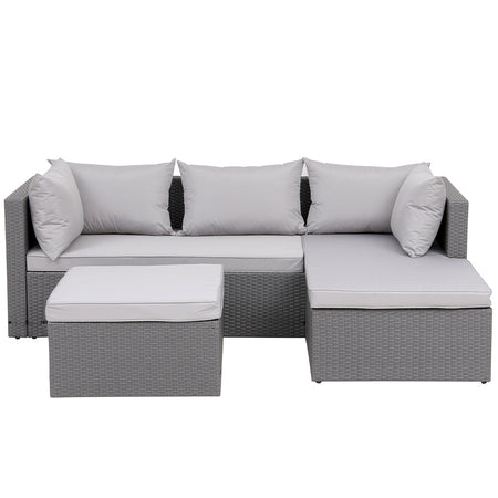 Set da Giardino Polyrattan con Pouf e Cuscini per 5 persone Arredamento Esterno Grigio Chiaro