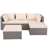 Set da Giardino Polyrattan con Pouf e Cuscini per 5 persone Arredamento Esterno Beige