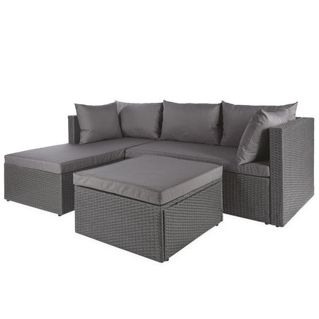 Set da Giardino Polyrattan con Pouf e Cuscini per 5 persone Arredamento Esterno Grigio