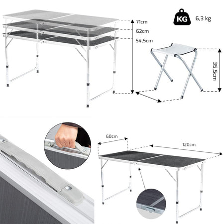 kit Tavolo e 4Sedie Pieghevoli Campeggio Picnic Portatile Salvaspazio regolabile