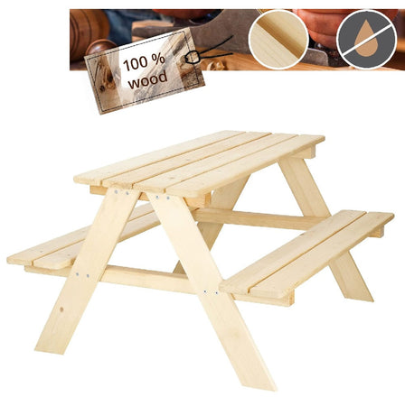 Tavolo con Panchine per Bambini Legno da Giardino Picnic Esterno Resistente 90x79cm