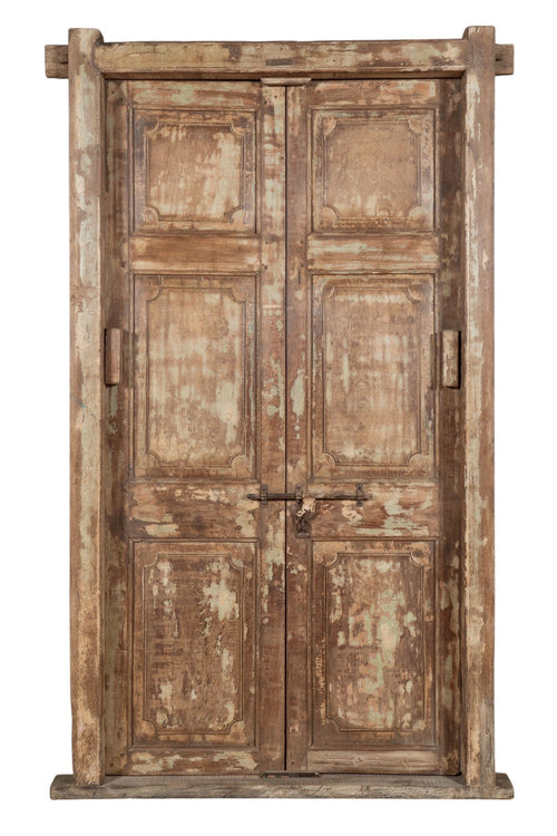 Biscottini Porta portone in legno massello e ferro da interno o da esterno vecchia e antica medievale con telaio