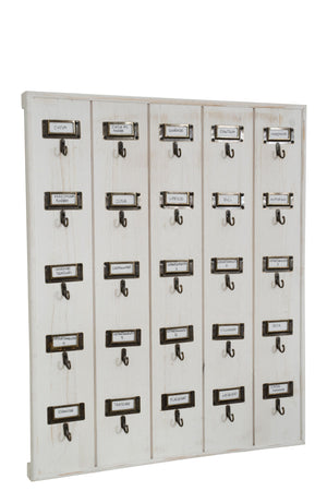 Biscottini Biscottini Bacheca appendichiavi legno bianco decapato 25 ganci 49,5x4x60 retrò