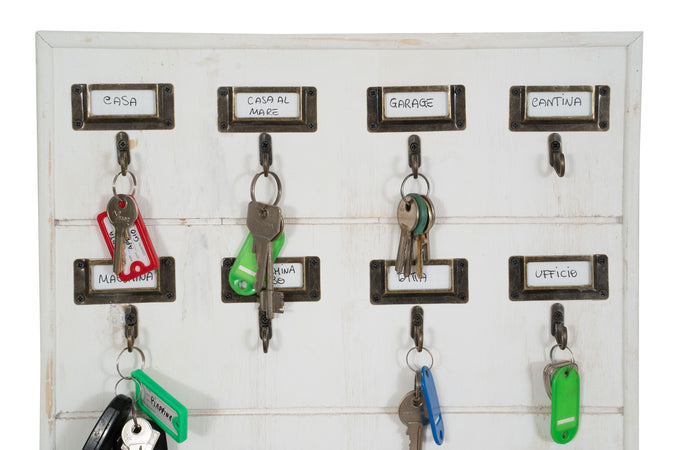 Biscottini Biscottini Bacheca Appendi Chiavi Legno Bianco Decapato 16 Ganci 37x5x47 Design