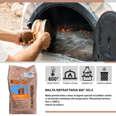 Cemento Refrattario Alta Temperatura 5 kg Grigio Resistente Fino a 600°C