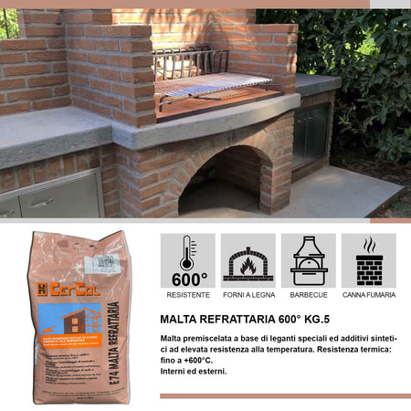 Cemento Refrattario Alta Temperatura 5 kg Grigio Resistente Fino a 600°C