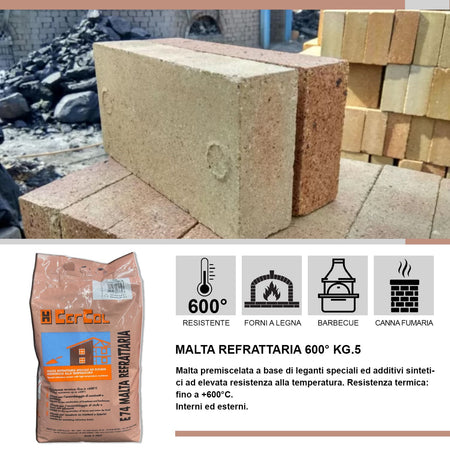 Cemento Refrattario Alta Temperatura 5 kg Grigio Resistente Fino a 600°C