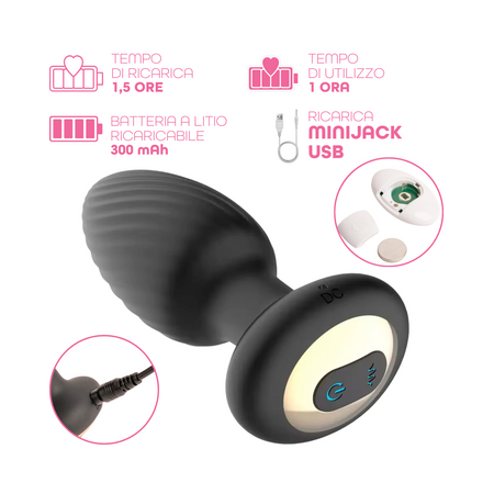 Plug Anale Vibrante e Rotante in Silicone con Telecomando Ricaricabile Sex Toy