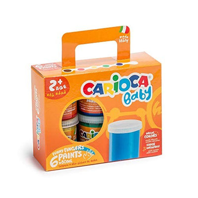 Carioca Baby Finger Paints, Set di Tempere Colorate, 6 Tempere da 80 ml