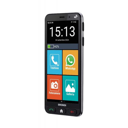 BRONDI AMICO VERO 4G (NERO) - SMARTPHONE PER ANZIANI - TASTO SOS - TORCIA - GPS - NOTIFICA AI PARENTI IN CASO DI CADUTA - CONTROLLO REMOTO - FOTOCAMERA - BASE DI RICARICA - CONNETTIVITA 4G