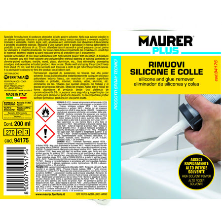 Rimuovi Silicone ml.200 E Colle Spray Alto Potere Solvente non Macchia E Non Rovina Le Superfici