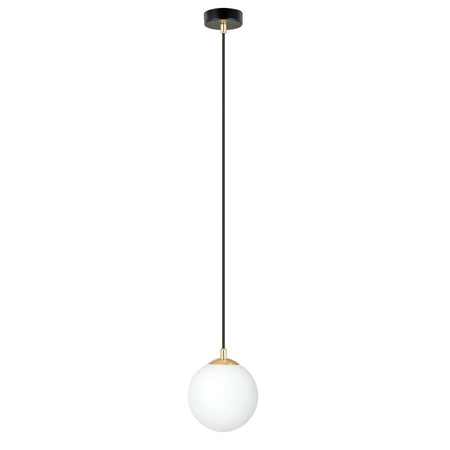 Sospensione Contemporanea Royal 1 Luce In Acciaio Nero/Oro Sfera Vetro Bianco