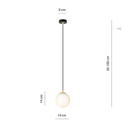 Sospensione Contemporanea Royal 1 Luce In Acciaio Nero/Oro Sfera Vetro Bianco