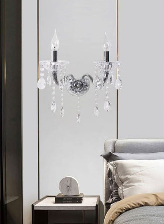 Applique Candelabro Gocce Pendenti Cristallo Acrilico 2 Bracci Attacco E14 E35