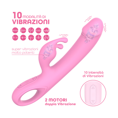 Vibratore Rabbit Doppia Stimolazione Clitoride Punto G Dildo in Silicone Medico