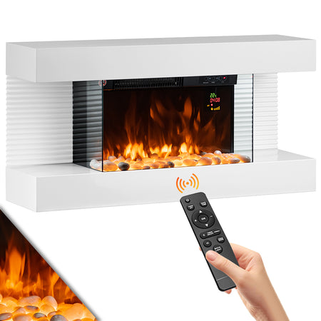 Camino Elettrico da Parete con LED Fiamma Realistica e Telecomando 2000W 82cm