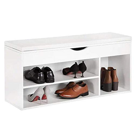 Panca Scarpiera Multifunzione con Cuscino, 3Ripiani e Seduta Apribile 104x29.5x49cm