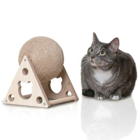 Tiragraffi Palla Girevole per Gatti, Sfera con Supporto e Sisal Naturale, 25x19cm