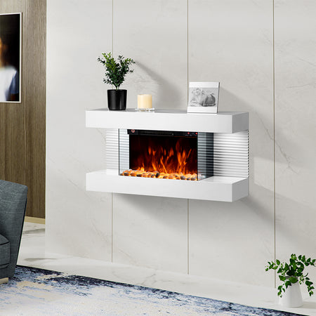 Camino Elettrico da Parete con LED Fiamma Realistica e Telecomando 2000W 82cm