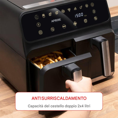 Double Air Fryer Friggitrice Aria Calda 8L Display Digitale 1700W Cottura senza Grassi