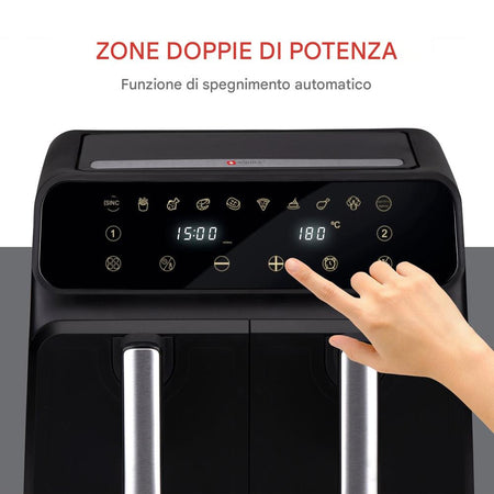 Double Air Fryer Friggitrice Aria Calda 8L Display Digitale 1700W Cottura senza Grassi