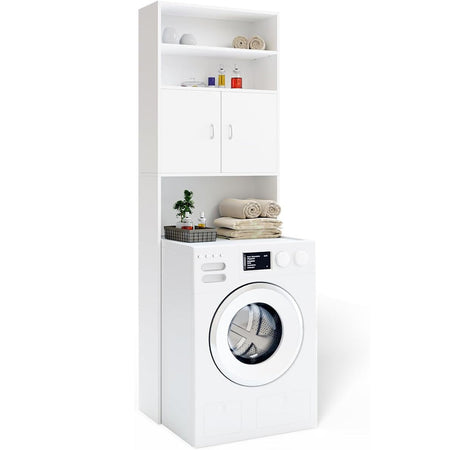 Mobile per Lavatrice da Bagno con Armadio e Ripiani, Legno MDF Bianco 63x20H185