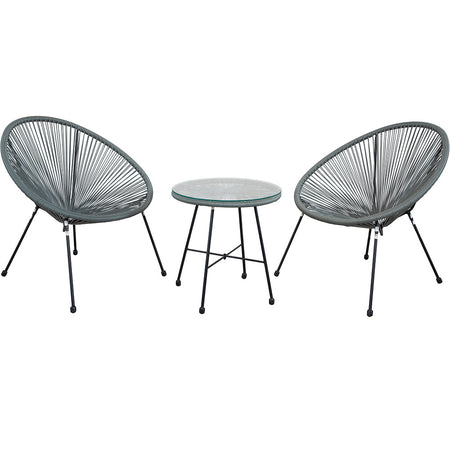 Set Patio in Polyrattan con 2Sedie Tavolino per Giardino Esterno Moderno e Confortevole