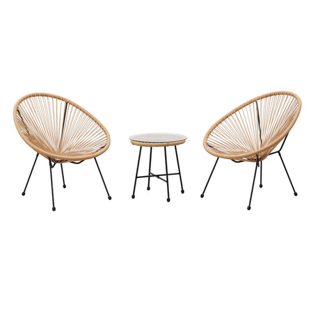 Set Patio in Polyrattan con 2Sedie Tavolino per Giardino Interno Esterno Moderno