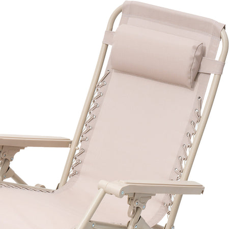 Sedia Sdraio Cordonata Gravità Zero Reclinabile Pieghevole Poggiatesta Beige