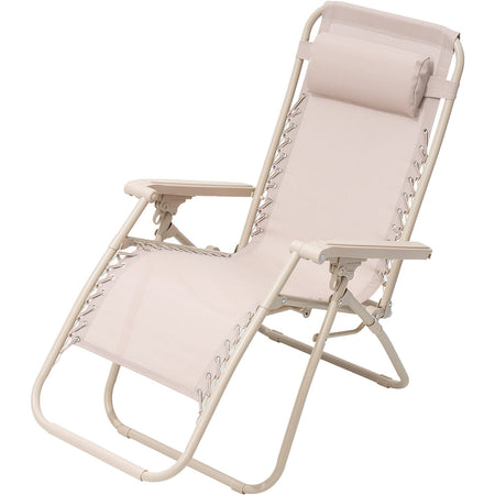 Sedia Sdraio Cordonata Gravità Zero Reclinabile Pieghevole Poggiatesta Beige