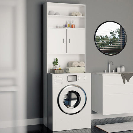 Mobile per Lavatrice da Bagno con Armadio e Ripiani, Legno MDF Bianco 63x20H185