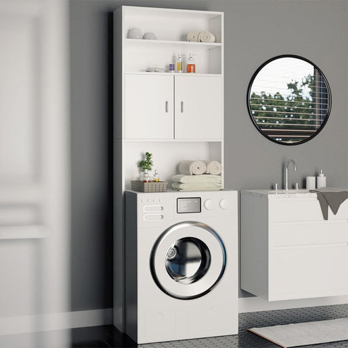Mobile per Lavatrice da Bagno con Armadio e Ripiani, Legno MDF Bianco 63x20H185