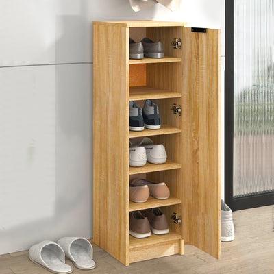 Mobile Scarpiera 6 Ripiani in Legno MDF 30x35 H 100 cm Multiuso Quercia Moderno