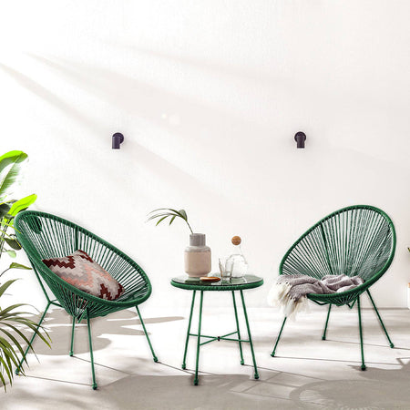 Set Patio in Polyrattan con 2Sedie Tavolino per Giardino Interno Esterno Moderno