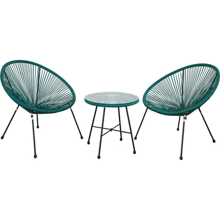 Set Patio in Polyrattan con 2Sedie Tavolino per Giardino Interno Esterno Moderno