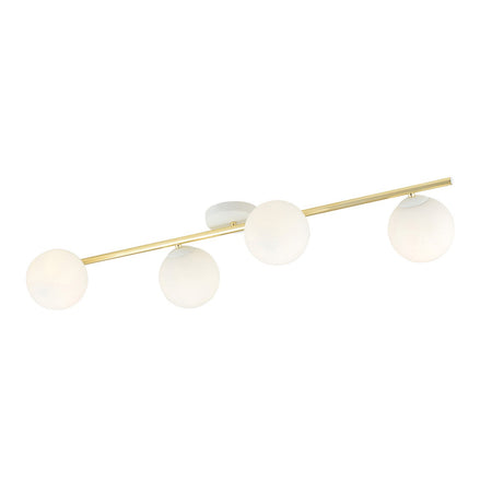 Plafoniera Contemporanea 4 Luci Splendi In Acciaio Oro E Sfere Vetro Bianco