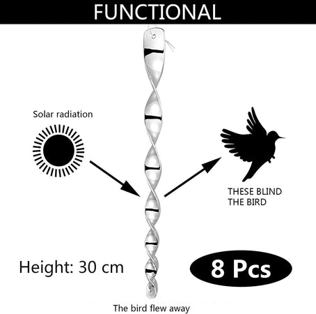 10 Pezzi Girandole Spaventa Uccelli Asta Repellente Riflettente Spirale Catarifrangenti Dissuasori 50cm