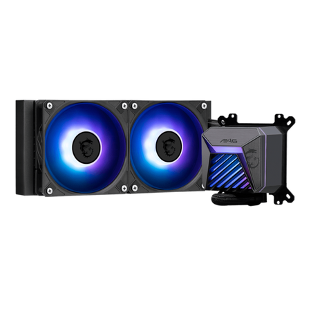 MSI MAG Coreliquid A15 240 è un sistema di raffreddamento liquido all-in-one con radiatore da 240mm e due ventole da 12cm. Offre prestazioni termiche eccezionali e illuminazione ARGB pe