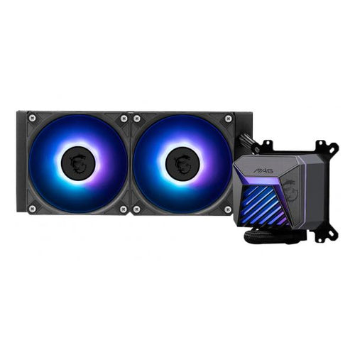 MSI MAG Coreliquid A15 240 è un sistema di raffreddamento liquido all-in-one con radiatore da 240mm e due ventole da 12cm. Offre prestazioni termiche eccezionali e illuminazione ARGB pe