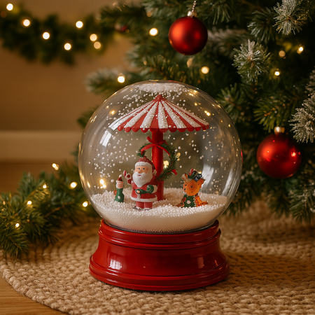 Palla di neve con luci giostre in movimento e neve con musica decorazione natalizia