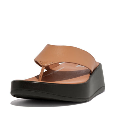 FitFlop™ Sandali da donna F-Mode Luxe in pelle flatform, Tan Latte