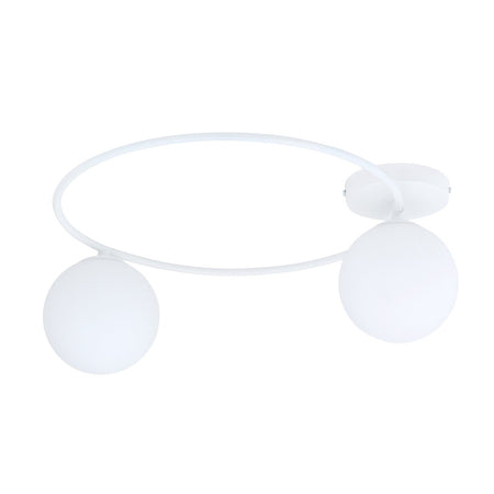 Plafoniera Minimal 2 Luci Sopra In Acciaio Bianco E Sfere In Vetro Bianco