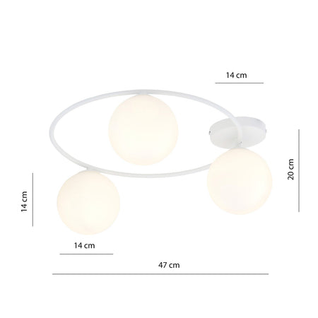Plafoniera Minimal 3 Luci Sopra In Acciaio Bianco E Sfere In Vetro Bianco